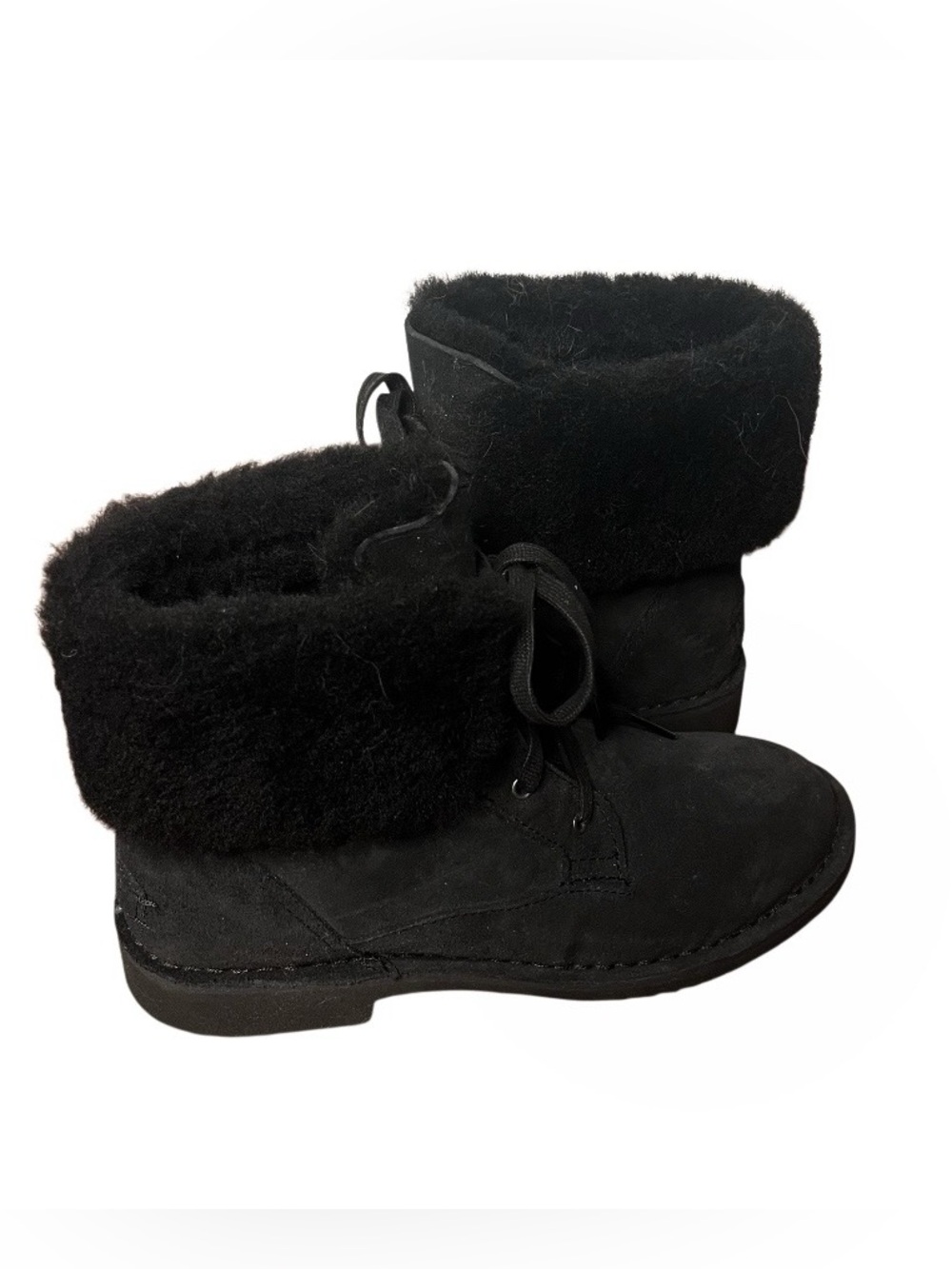 UGG Weylyn Boots Black Suede Shearling Lace Up Ankle Booties Workboot Size 7.5